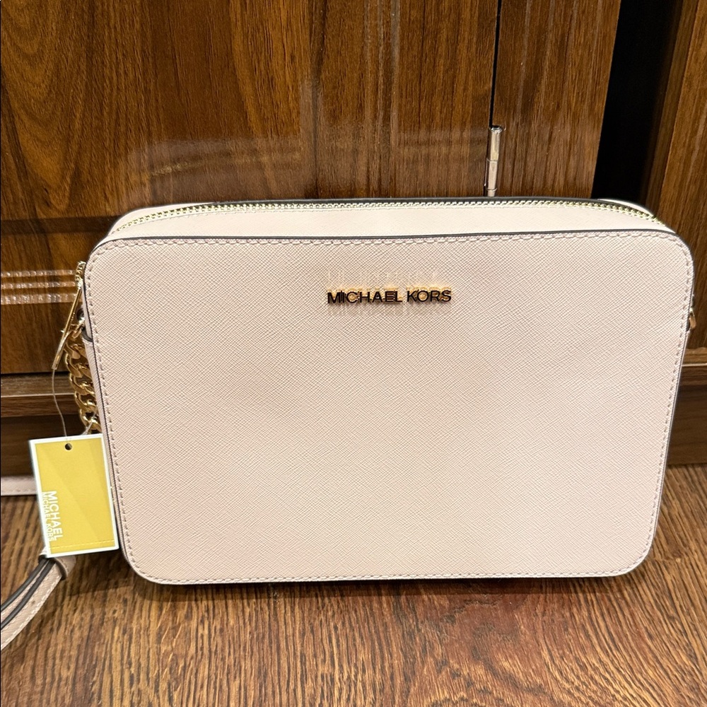 Michael Kors Blush Saffiano Leather Crossbody with Gold Logo